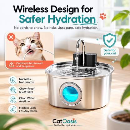 CatOasis® AquaFlow Stainless Steel Cat Water Fountain