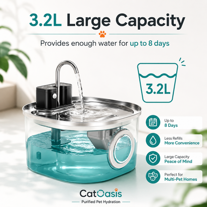 CatOasis® AquaFlow Stainless Steel Cat Water Fountain